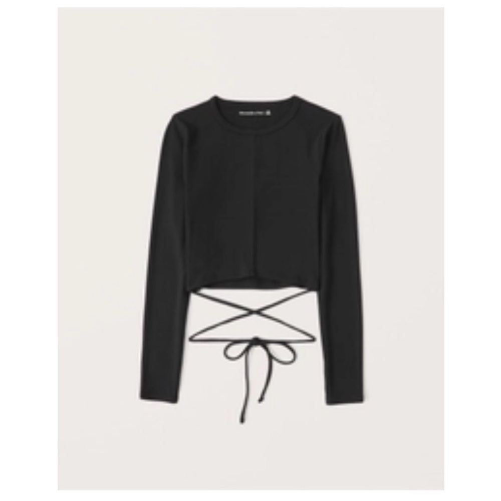 Abercrombie long sleeve ribbed tie front black going out crop top BNWT